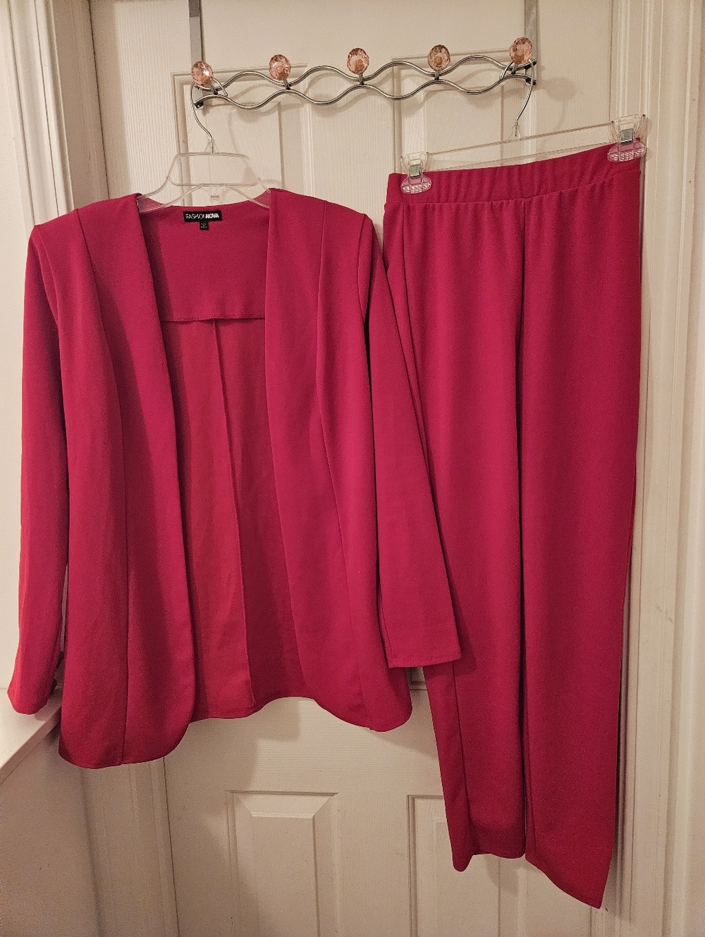Fashion Nova Red Open-Front Jacket & Elastic-Waist Trousers Set